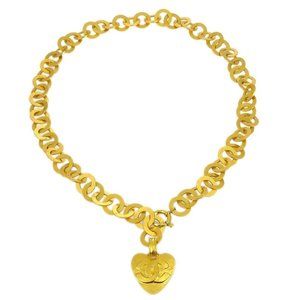 Chanel Heart Pendant Necklace Gold 95P 121309